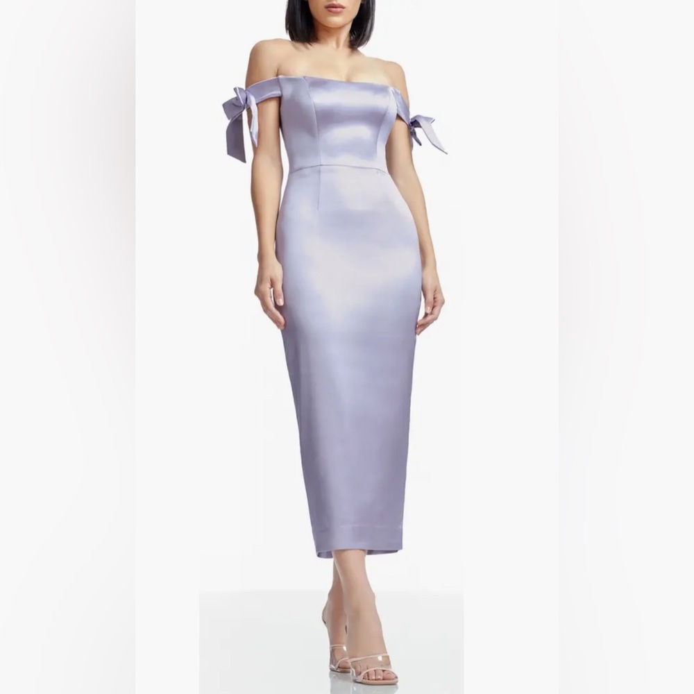 Dress the Population Lavender Off-Shoulder Midi Dress